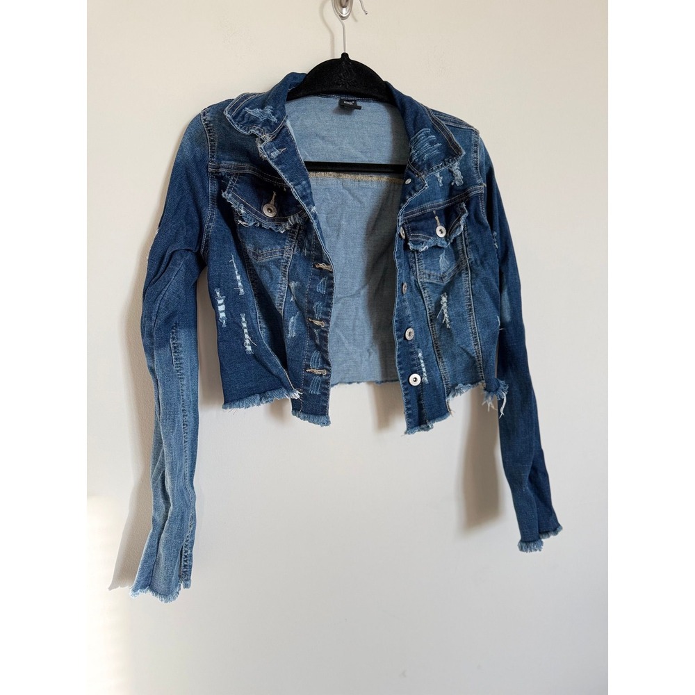 Redfox Cropped Distressed Denim‎ Jacket Size S
